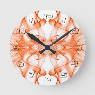 Orange Smoke Symmetrical Minimalist White Round Clock