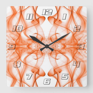 Orange Smoke Symmetrical Minimalist White Square Wall Clock