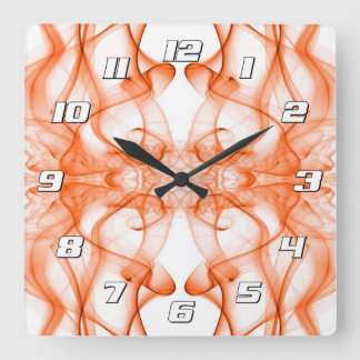 Orange Smoke Symmetrical Minimalist White Square Wall Clock