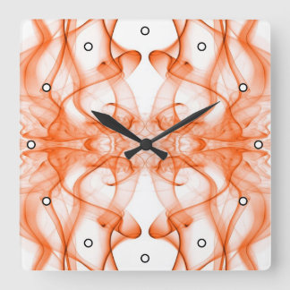Orange Smoke Symmetrical Minimalist White Square Wall Clock