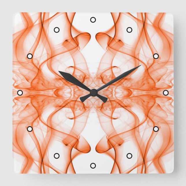 Orange Smoke Symmetrical Minimalist White Square Wall Clock (Front)