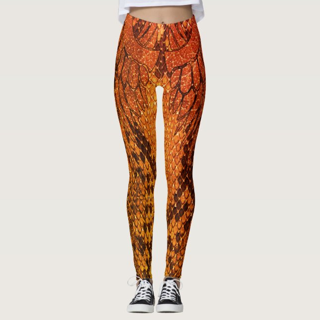 Orange Snake skin style legging. Leggings (Front)
