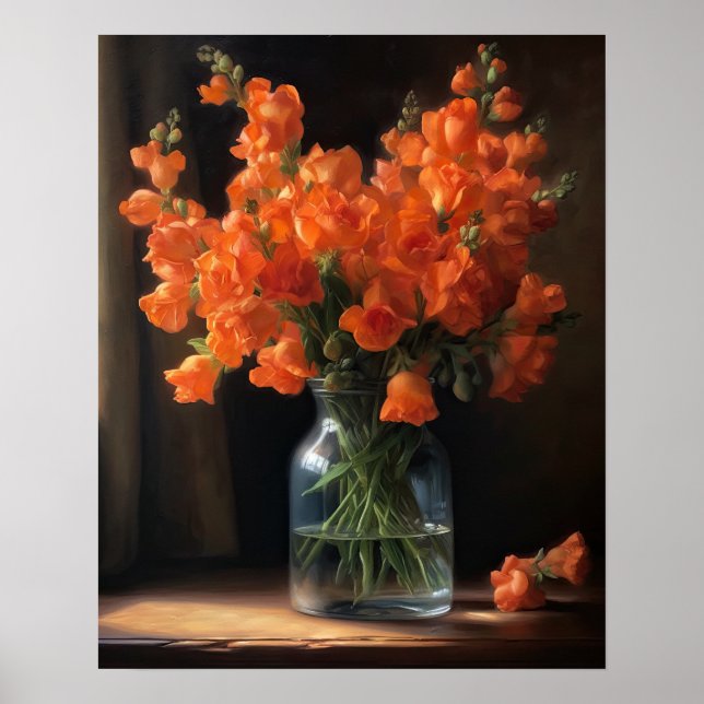 Orange Snapdragon Flowers Art Print Poster (Front)