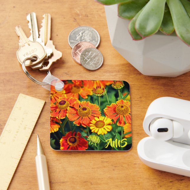 Orange Sneezewort Flowers Monogram Keychain (Desk)