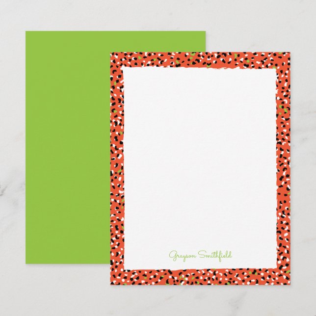 Orange Snow Leopard Print Personal Stationery Card (Front/Back)
