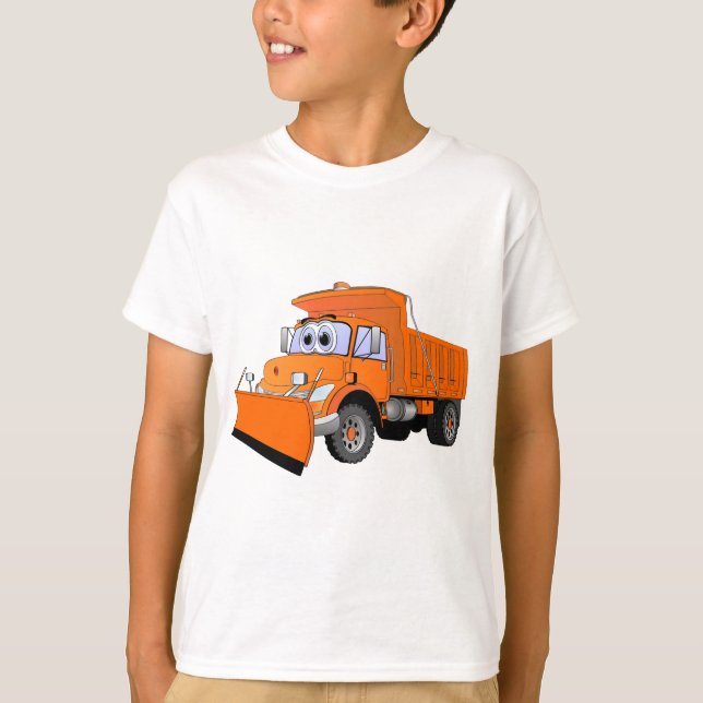 Orange Snow Plow Cartoon T-Shirt (Front)