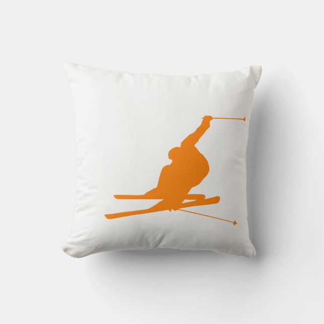 Orange Snow Ski Throw Pillow (Front)