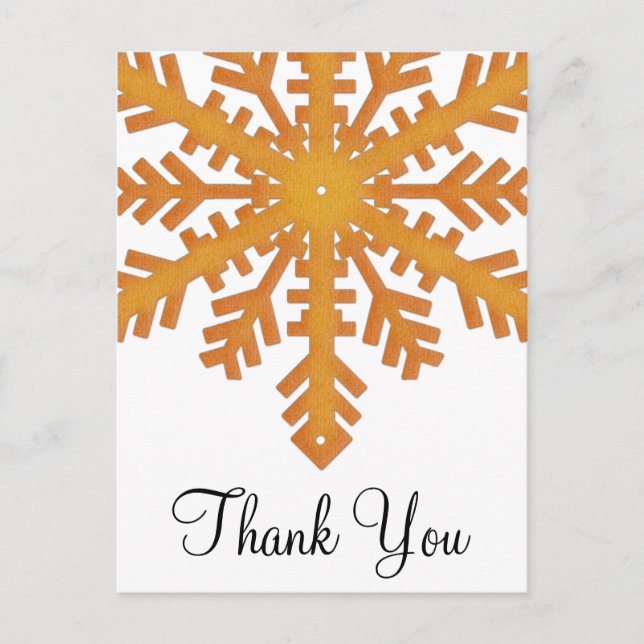 Orange Snowflake Winter Thank You Postcards (Front)
