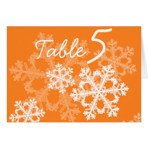 Orange Snowflakes Christmas Table Number Card