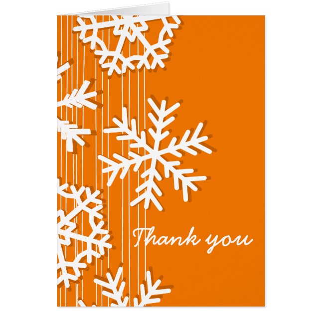 Orange Snowflakes Christmas Thank You Card (Front)