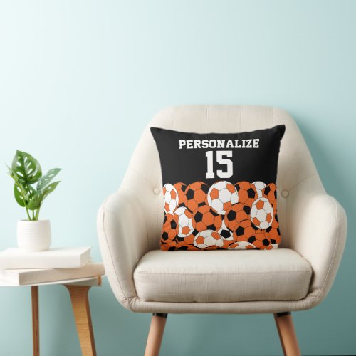 Orange Soccer Ball Collage  DIY Name  Number Throw Pillow