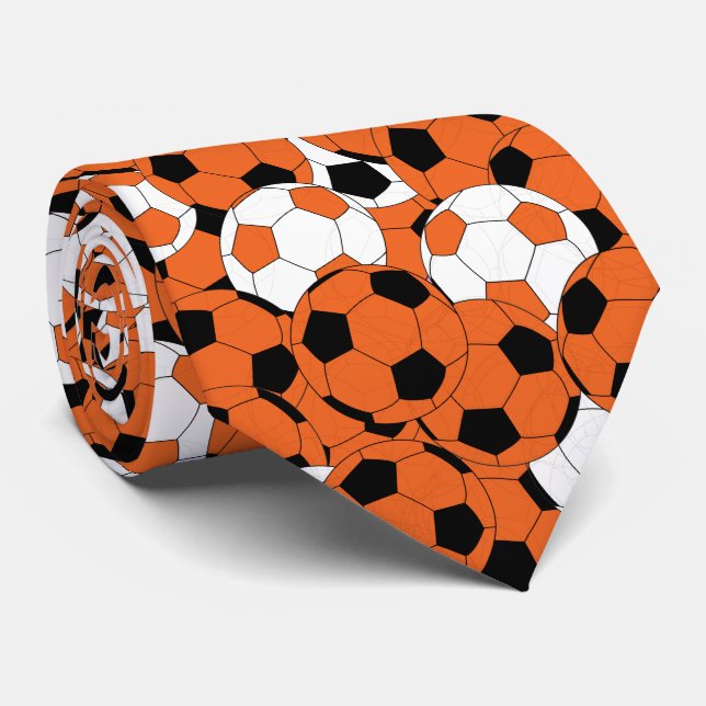 Orange Soccer Ball Collage - Two Side Print Neck Tie (Rolled)
