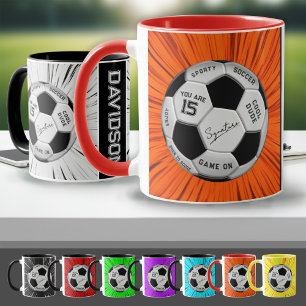 Orange Soccer Ball Custom Text Birthday Milestone Mug