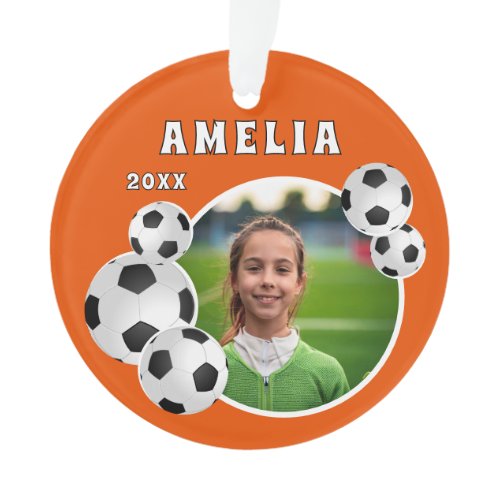 Orange Soccer Ball Football Sports Photo Ornament