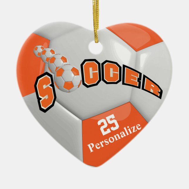 Orange Soccer Ball | Personalize Ceramic Ornament (Front)