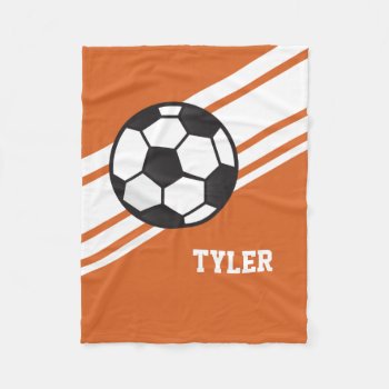 Orange Soccer Ball Sports Personalized Name Fleece Blanket by adams_apple at Zazzle