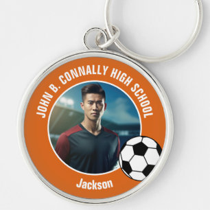 Orange Soccer Player Photo High School Keychain