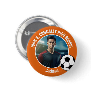 Orange Soccer Player Photo High School Spirit Button