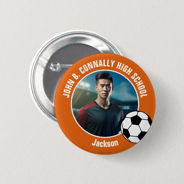 Orange Soccer Player Photo High School Spirit Button (Front & Back)
