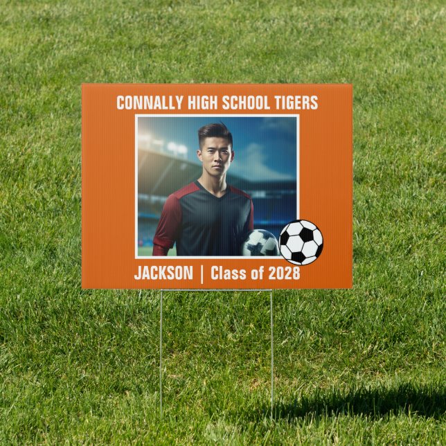 Orange Soccer Player Photo League Yard Sign (Insitu)