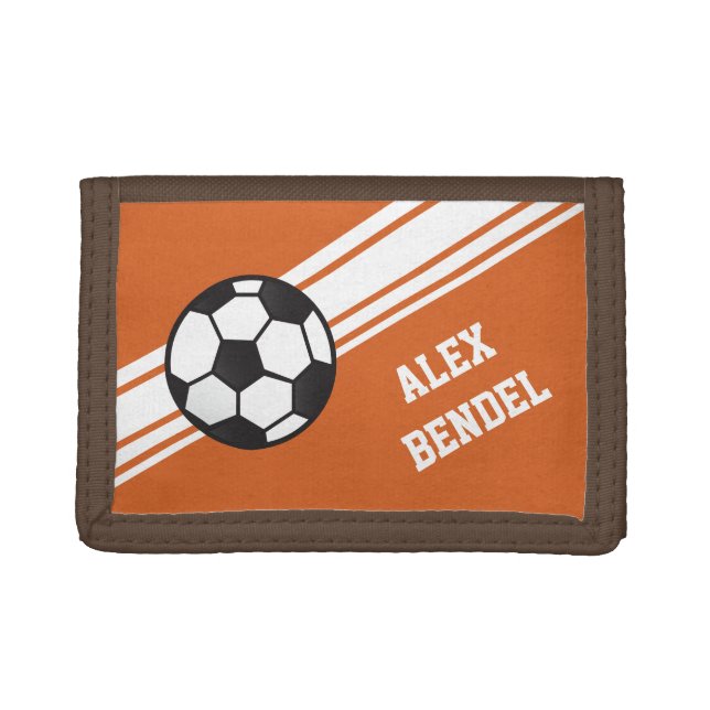 Orange Soccer Sporty Sport Stripes Boys Wallet (Front)