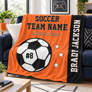 Orange Soccer Team Name and Player Fleece Blanket