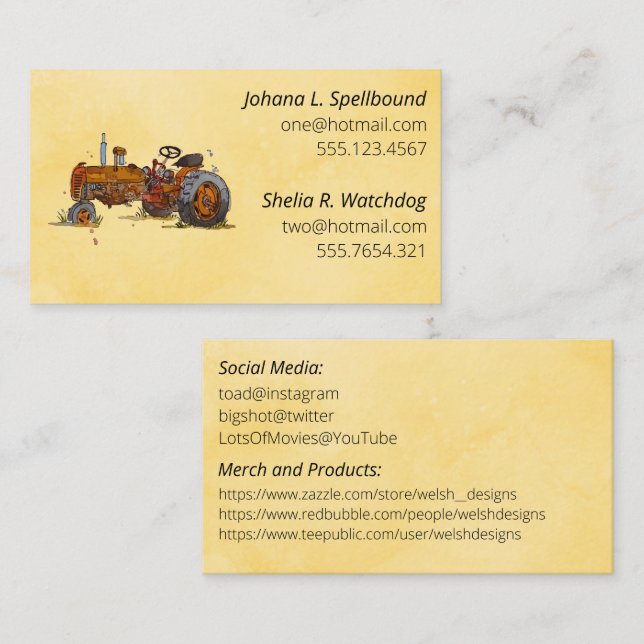 Orange Social introduction calling card-tractor Business Card (Front/Back)