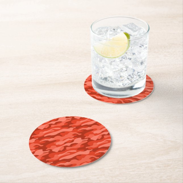 Orange Soda Monocolor Camo Round Paper Coaster (Insitu)