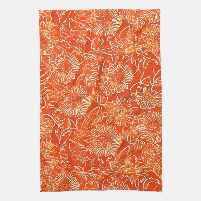 Orange soft flowers kitchen towel (Vertical)