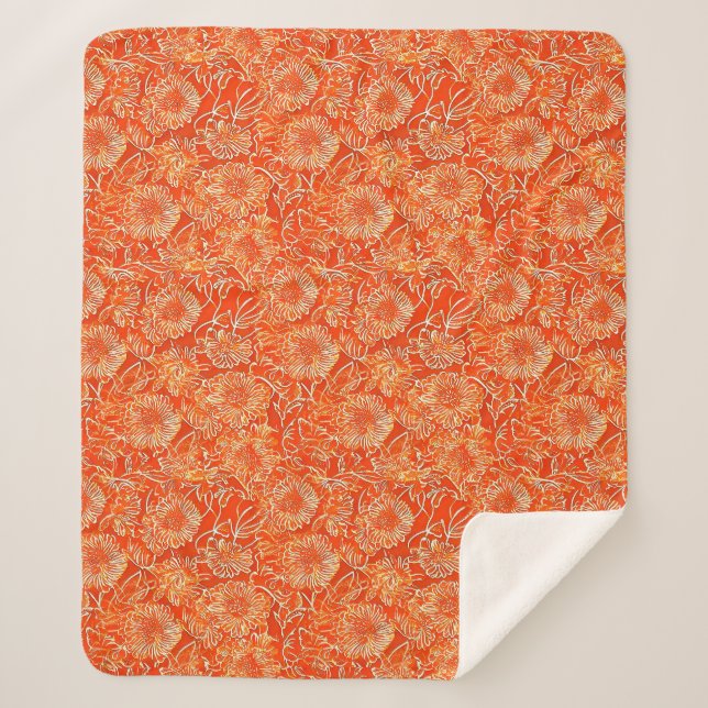 Orange soft flowers sherpa blanket (Front)