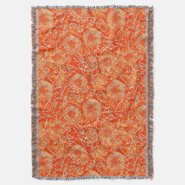 Orange soft flowers throw blanket (Front Vertical)