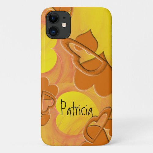 Orange Solid and Hollow Hearts Over Yellow iPhone 11 Case