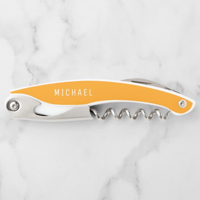 Orange Solid Personalized Custom Name Folding Waiter's Corkscrew (Front)
