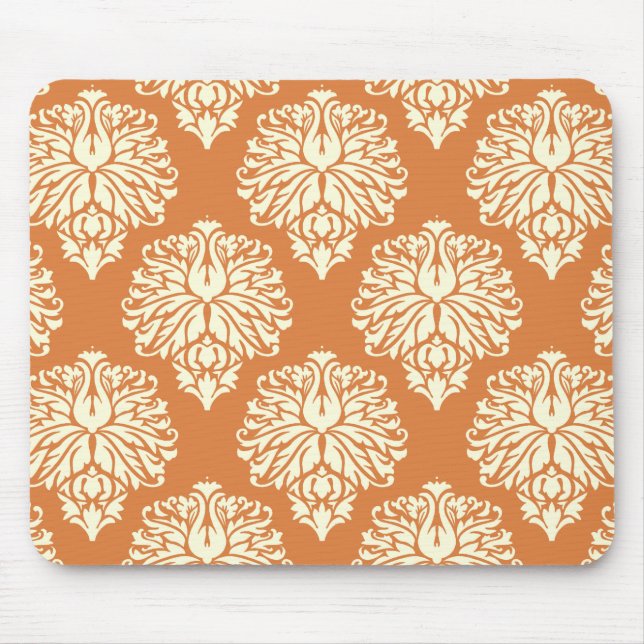Orange Southern Cottage Damask Mouse Pad (Front)
