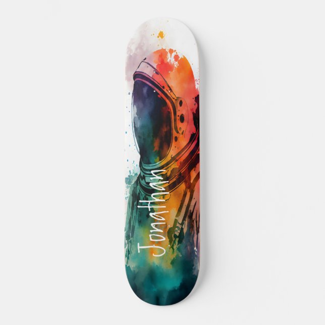 Orange Spaceman theme Skateboard (Front)