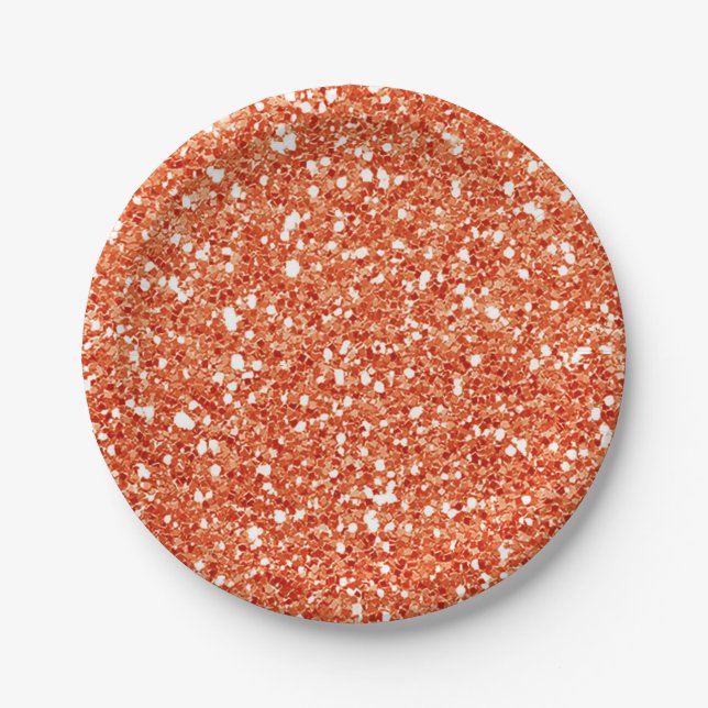Orange Sparkle Glitter Glam Custom Party Paper Plates (Front)