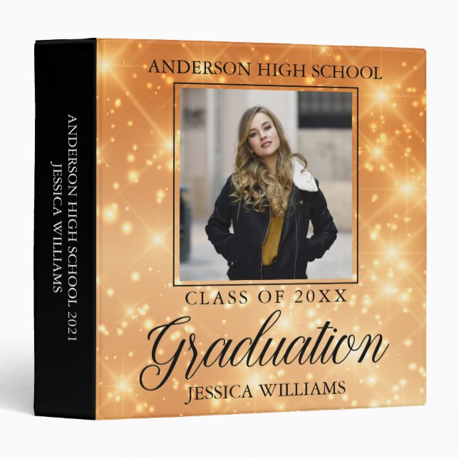 Orange Sparkle Graduation 2026 Photo Album 3 Ring Binder (Front/Spine)