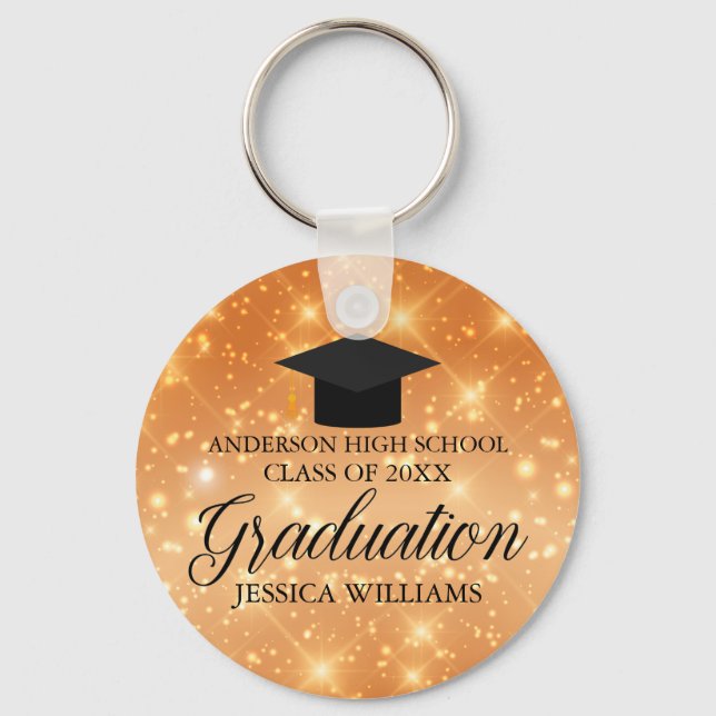 Orange Sparkle Graduation Chic Custom Graduate Keychain (Front)