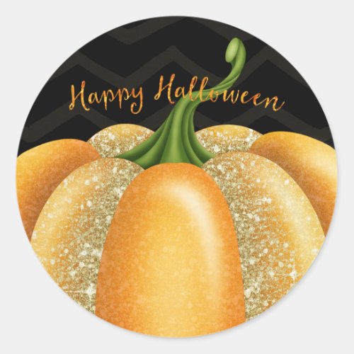 Orange Sparkle Pumpkin Halloween Birthday Party Classic Round Sticker