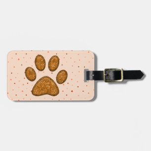 orange sparkling cat paw print - luggage tag