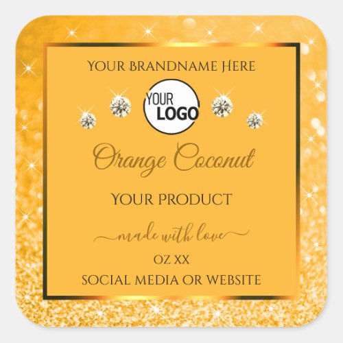 Orange Sparkling Glitter Product Label Logo Jewels