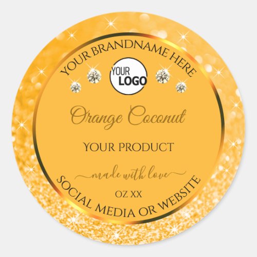 Orange Sparkling Glitter Product Label Logo Jewels