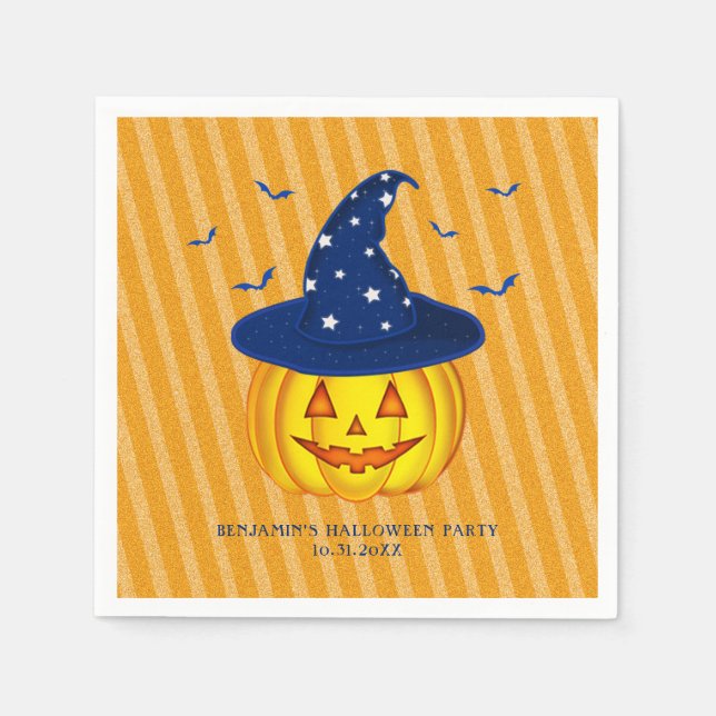 Orange Sparkly Stripes Halloween Pumpkin Napkins (Front)