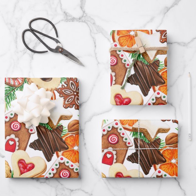 Orange Spice Christmas Cookies and Candy Wrapping Paper Sheets (Front)