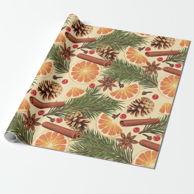 Orange Spice Christmas Wrapping Paper (Unrolled)