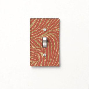 Orange Spice Gold Faux Glitter Zebra Print Light Switch Cover