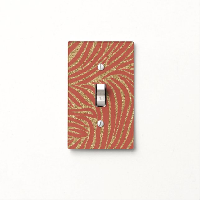 Orange Spice Gold Faux Glitter Zebra Print Light Switch Cover (In Situ)