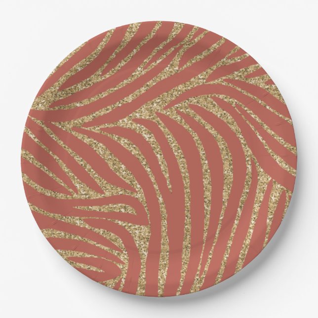 Orange Spice Gold Glitter Zebra Birthday  Paper Plates (Front)