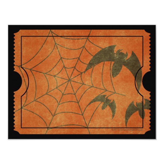 Orange Spider Web Vintage Halloween Ticket Invitation