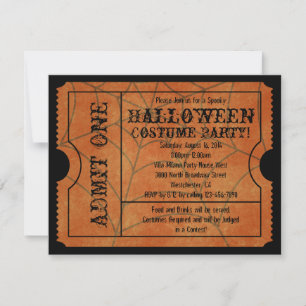 Orange Spider Web Vintage Halloween Ticket Invitation